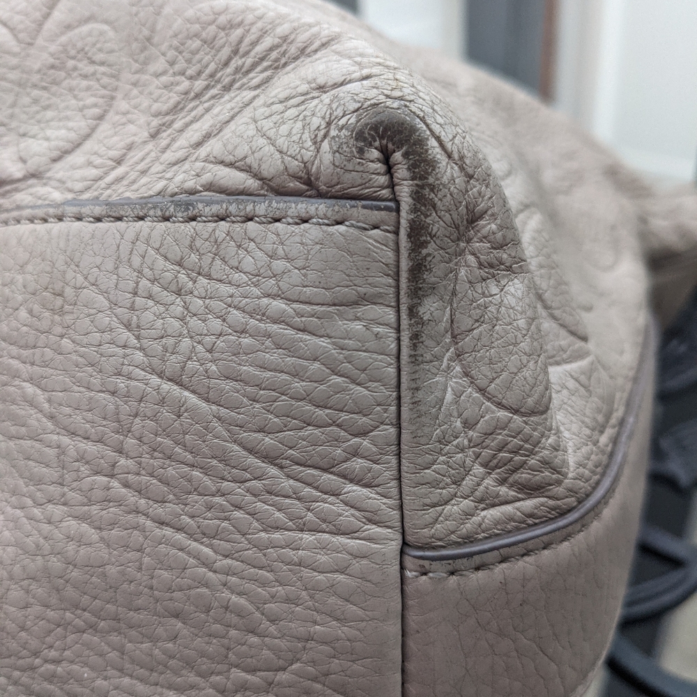 Coach Convertible Gray Legacy Embossed Leather Tassel Duffle Shoulder Bag - Picture 2 of 6